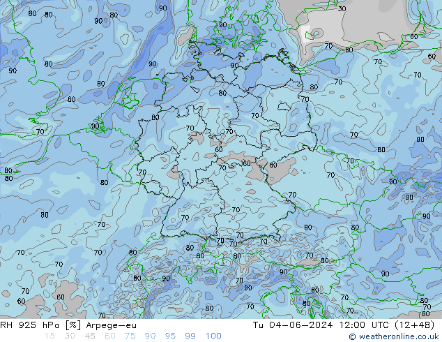 RH 925 hPa Arpege-eu wto. 04.06.2024 12 UTC