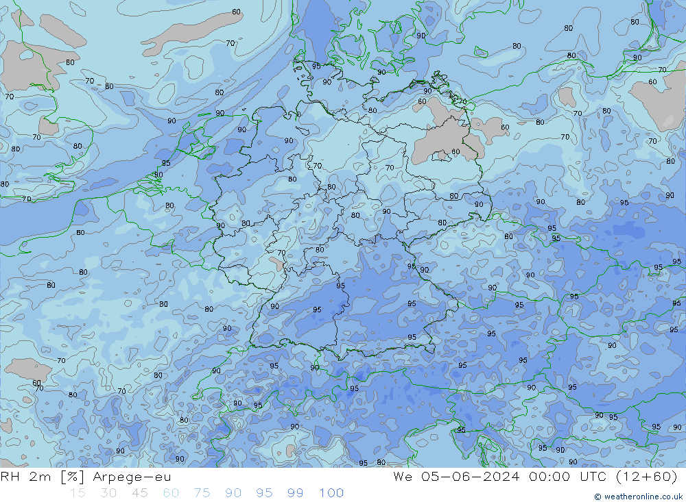 RH 2m Arpege-eu Qua 05.06.2024 00 UTC