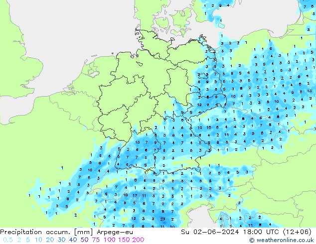 Precipitation accum. Arpege-eu Ne 02.06.2024 18 UTC