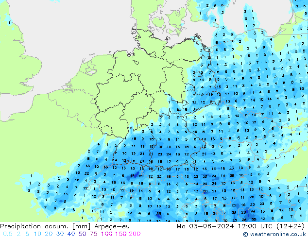 Precipitation accum. Arpege-eu Po 03.06.2024 12 UTC