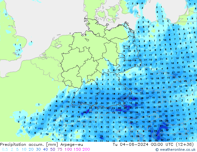 Precipitation accum. Arpege-eu  04.06.2024 00 UTC