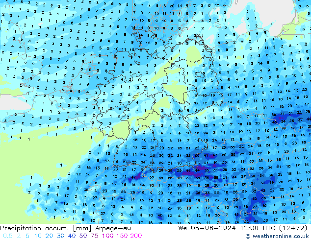 Toplam Yağış Arpege-eu Çar 05.06.2024 12 UTC