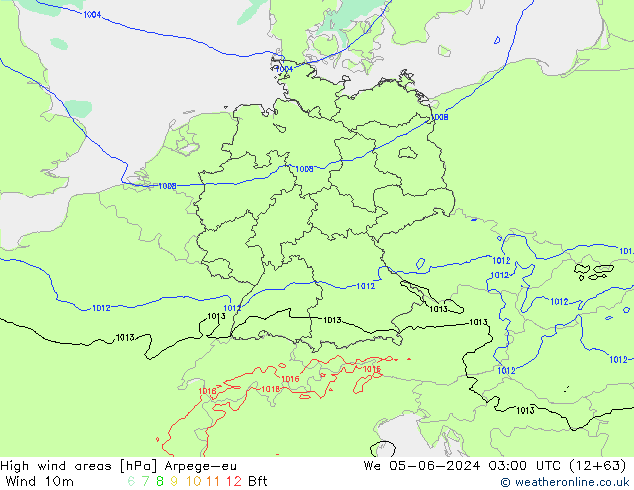 High wind areas Arpege-eu  05.06.2024 03 UTC