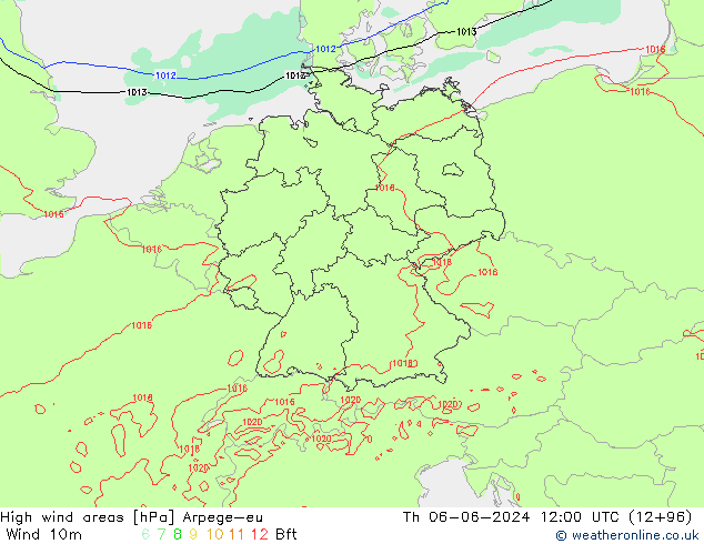 High wind areas Arpege-eu чт 06.06.2024 12 UTC