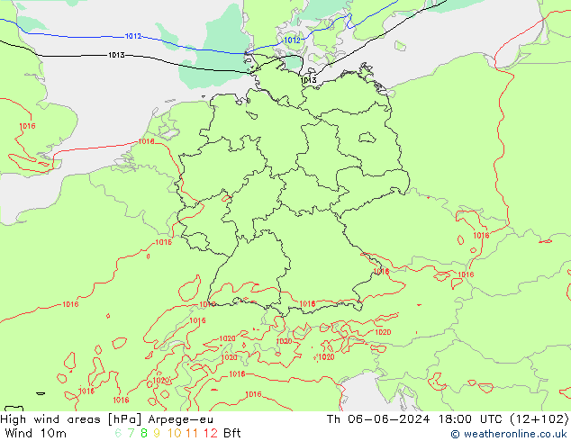 High wind areas Arpege-eu jeu 06.06.2024 18 UTC