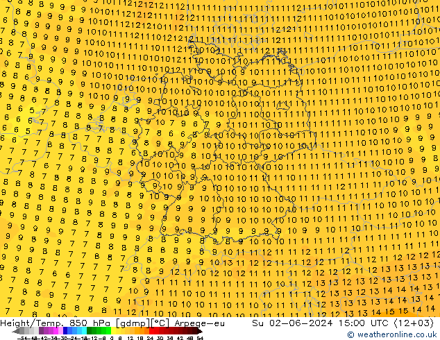 Hoogte/Temp. 850 hPa Arpege-eu zo 02.06.2024 15 UTC