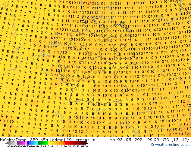 Height/Temp. 850 hPa Arpege-eu lun 03.06.2024 00 UTC