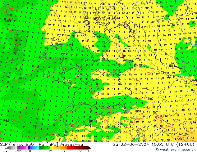 SLP/Temp. 850 hPa Arpege-eu  02.06.2024 18 UTC