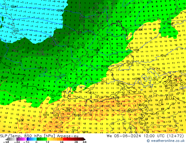 SLP/Temp. 850 hPa Arpege-eu We 05.06.2024 12 UTC