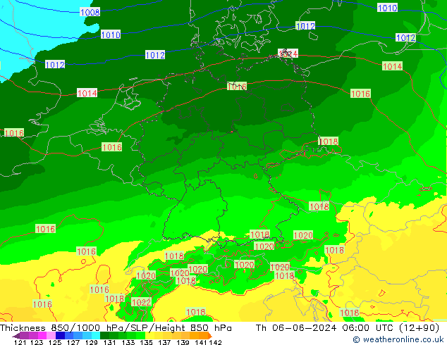 Thck 850-1000 hPa Arpege-eu  06.06.2024 06 UTC