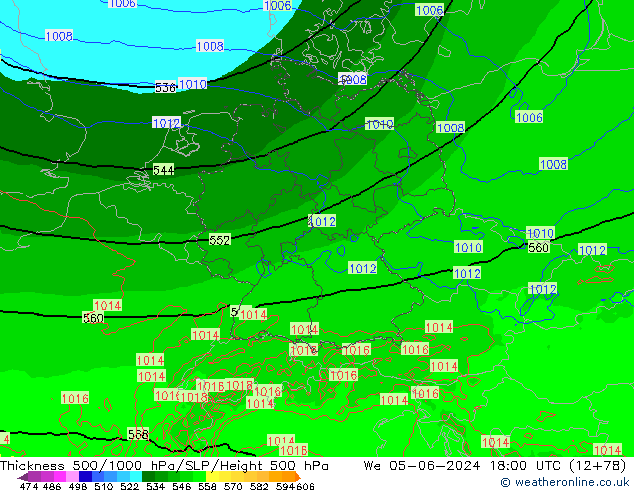 Thck 500-1000hPa Arpege-eu We 05.06.2024 18 UTC