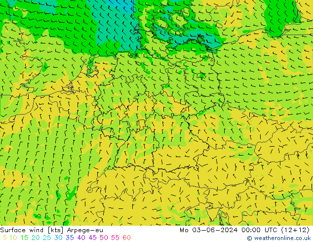 Surface wind Arpege-eu Mo 03.06.2024 00 UTC