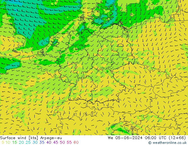 Viento 10 m Arpege-eu mié 05.06.2024 06 UTC