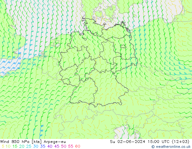 Wind 850 hPa Arpege-eu Ne 02.06.2024 15 UTC