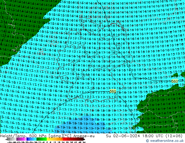 Hoogte/Temp. 500 hPa Arpege-eu zo 02.06.2024 18 UTC