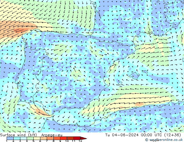  10 m (bft) Arpege-eu  04.06.2024 00 UTC