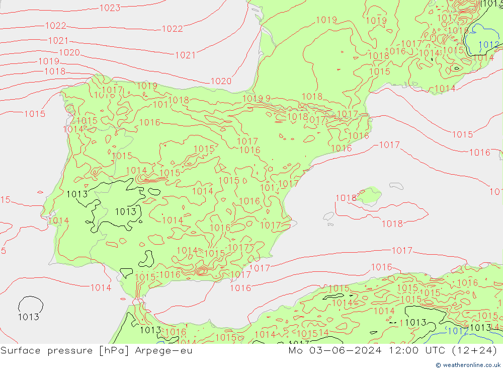 Surface pressure Arpege-eu Mo 03.06.2024 12 UTC