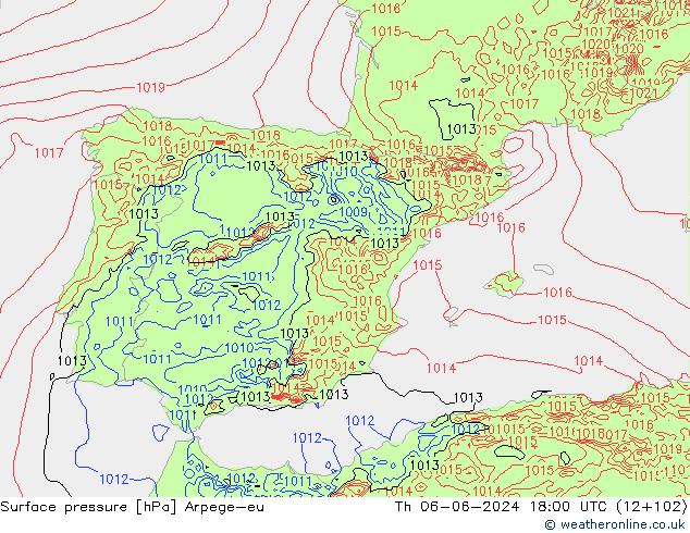 Surface pressure Arpege-eu Th 06.06.2024 18 UTC