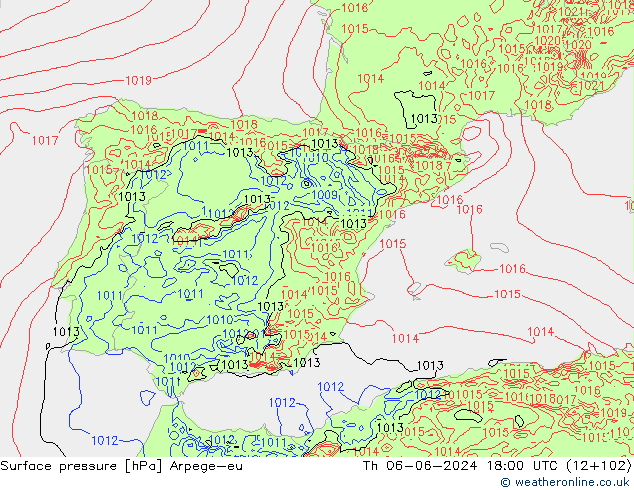 Atmosférický tlak Arpege-eu Čt 06.06.2024 18 UTC