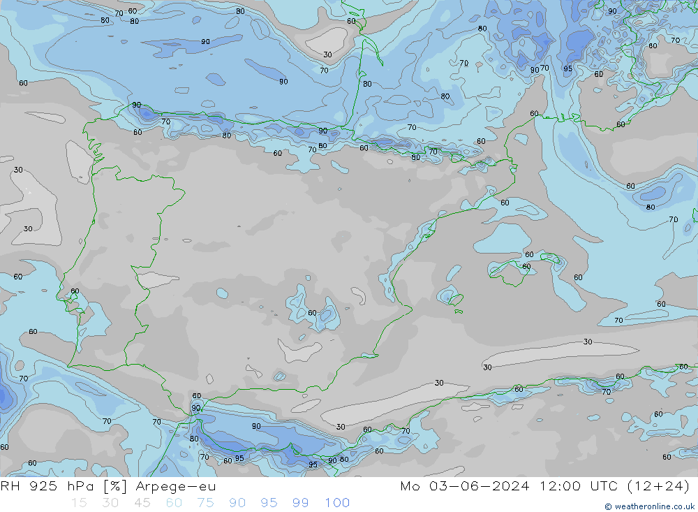 RH 925 hPa Arpege-eu Mo 03.06.2024 12 UTC