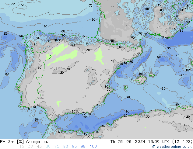 RH 2m Arpege-eu Do 06.06.2024 18 UTC