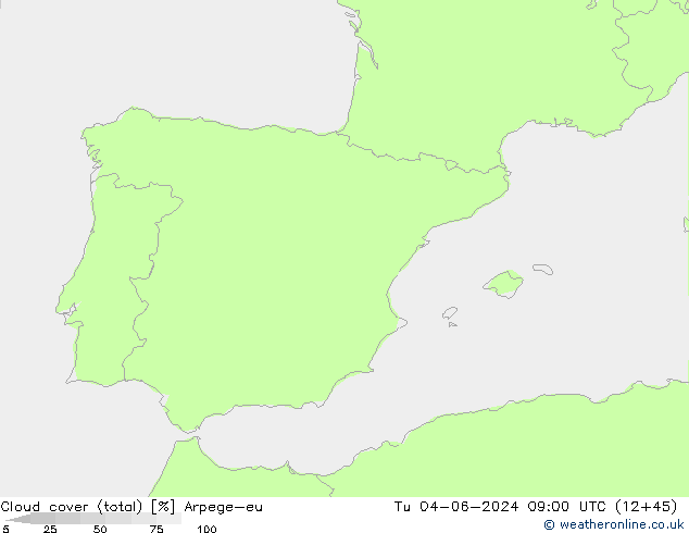 Cloud cover (total) Arpege-eu Tu 04.06.2024 09 UTC