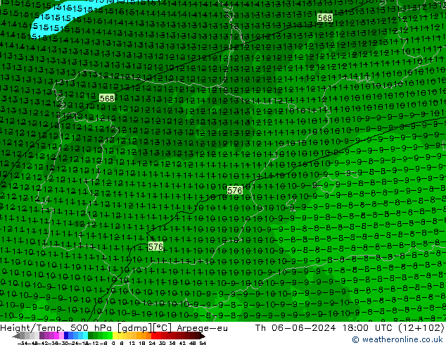 Height/Temp. 500 hPa Arpege-eu Do 06.06.2024 18 UTC