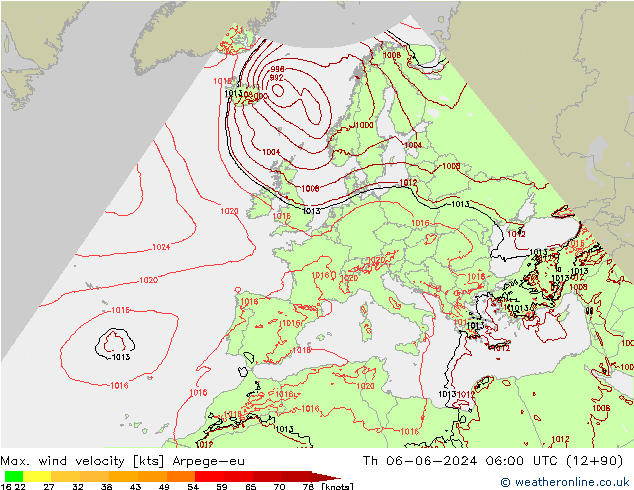 Max. wind snelheid Arpege-eu do 06.06.2024 06 UTC