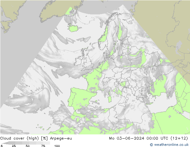 Cloud cover (high) Arpege-eu Mo 03.06.2024 00 UTC