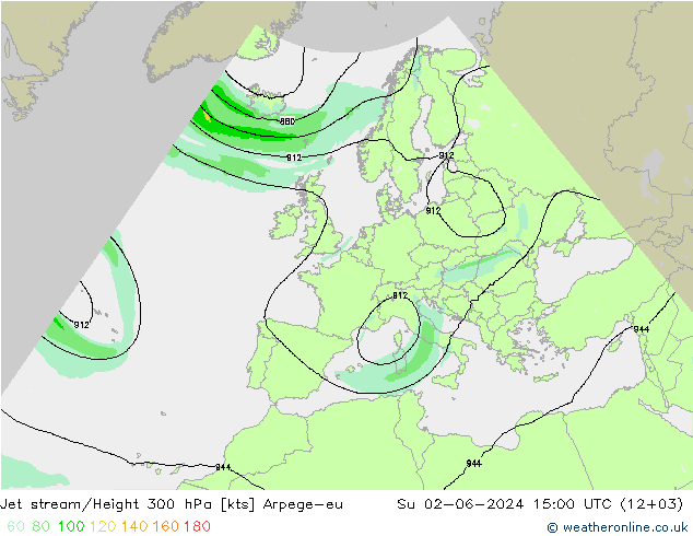 Jet stream/Height 300 hPa Arpege-eu Su 02.06.2024 15 UTC