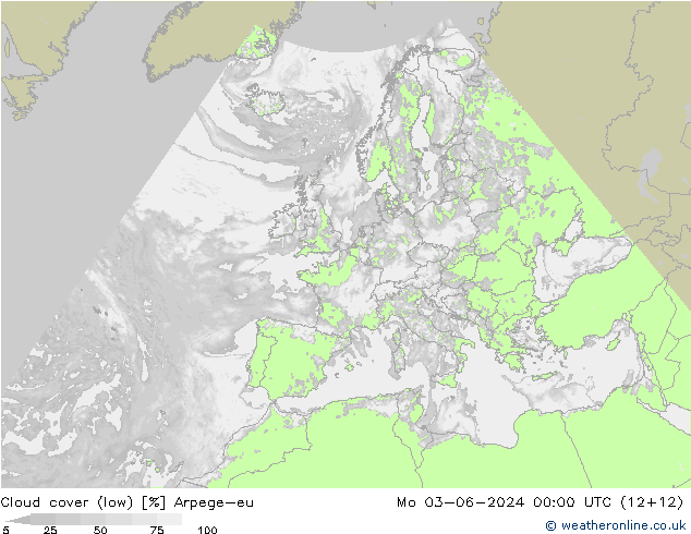 Bewolking (Laag) Arpege-eu ma 03.06.2024 00 UTC