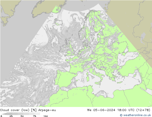 nízká oblaka Arpege-eu St 05.06.2024 18 UTC