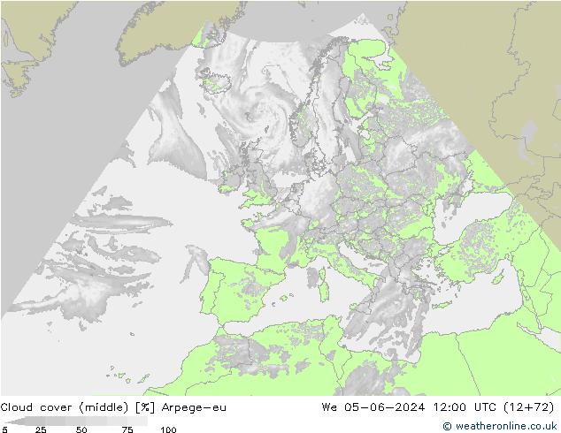 oblačnosti uprostřed Arpege-eu St 05.06.2024 12 UTC