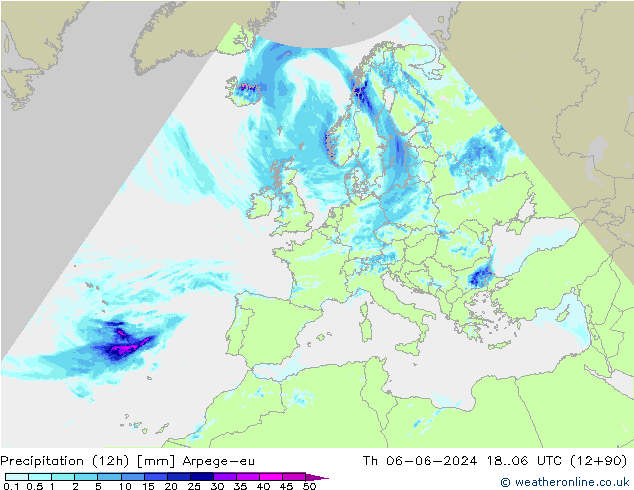 Nied. akkumuliert (12Std) Arpege-eu Do 06.06.2024 06 UTC