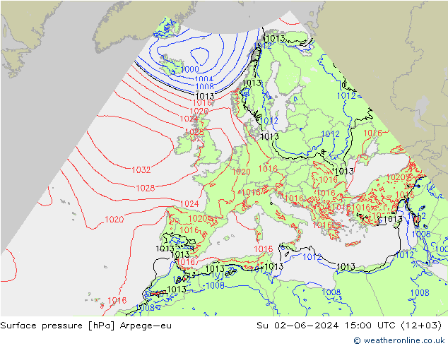 Surface pressure Arpege-eu Su 02.06.2024 15 UTC