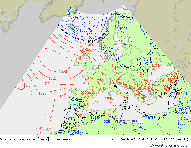 Surface pressure Arpege-eu Su 02.06.2024 18 UTC