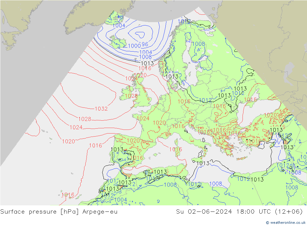 Bodendruck Arpege-eu So 02.06.2024 18 UTC