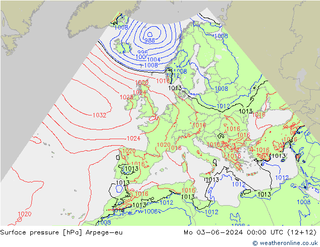 Surface pressure Arpege-eu Mo 03.06.2024 00 UTC