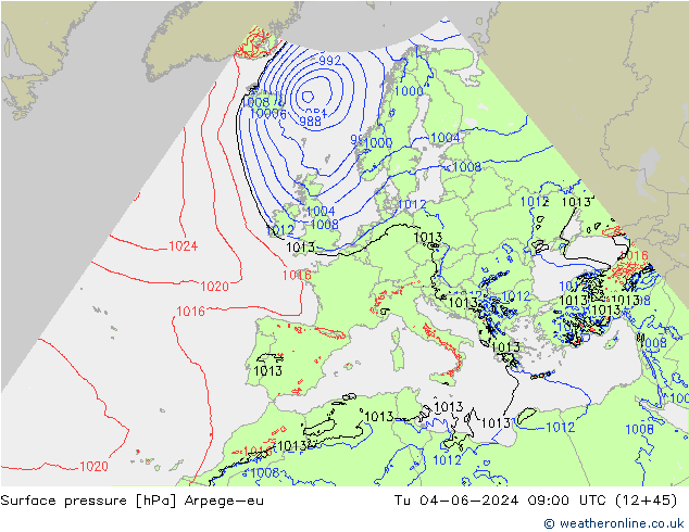 Bodendruck Arpege-eu Di 04.06.2024 09 UTC