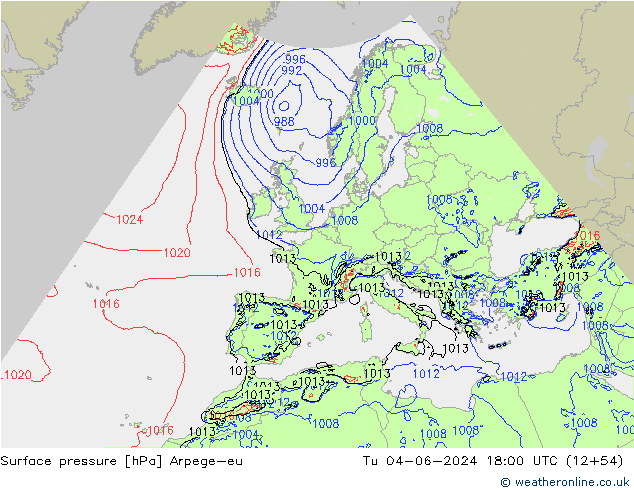 Surface pressure Arpege-eu Tu 04.06.2024 18 UTC