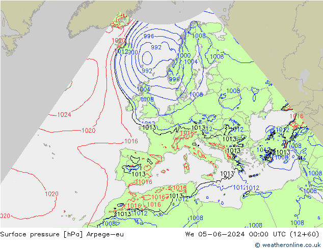 Surface pressure Arpege-eu We 05.06.2024 00 UTC