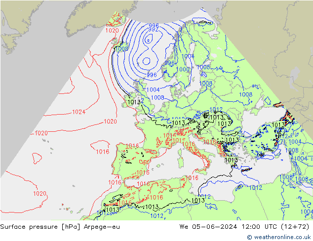 Surface pressure Arpege-eu We 05.06.2024 12 UTC