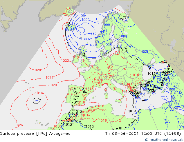 приземное давление Arpege-eu чт 06.06.2024 12 UTC