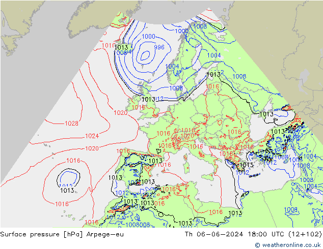 Surface pressure Arpege-eu Th 06.06.2024 18 UTC