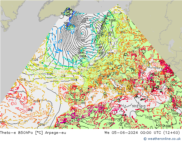 Theta-e 850гПа Arpege-eu ср 05.06.2024 00 UTC