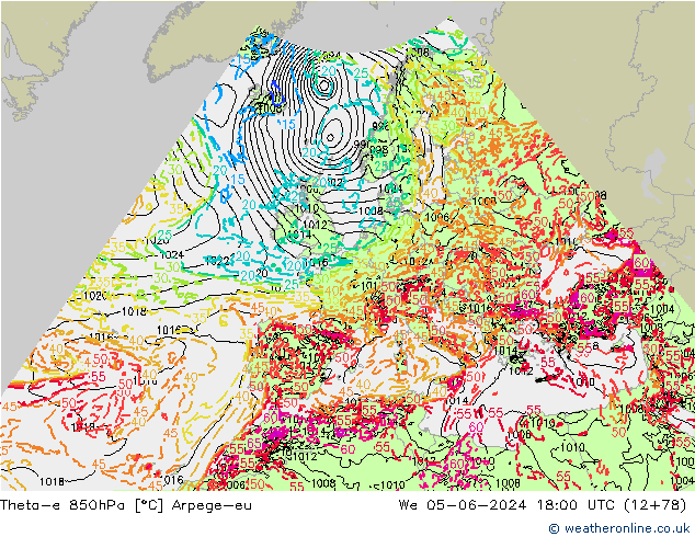 Theta-e 850гПа Arpege-eu ср 05.06.2024 18 UTC