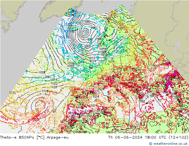 Theta-e 850hPa Arpege-eu Per 06.06.2024 18 UTC