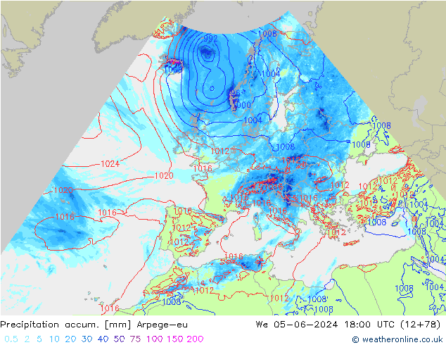 Precipitation accum. Arpege-eu St 05.06.2024 18 UTC