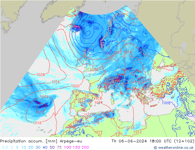 Precipitation accum. Arpege-eu Th 06.06.2024 18 UTC