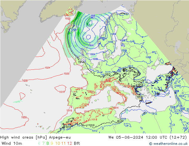 Windvelden Arpege-eu wo 05.06.2024 12 UTC